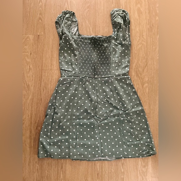 AEROPOSTALE casual Printed Square -Neck Fit & Flare Mini Dress, Green Polka Dot - Picture 13 of 13